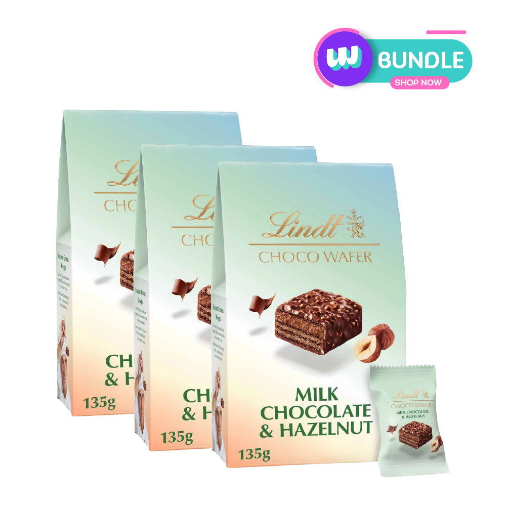 ليندت شوكو ويفر بالشوكولاتة والبندق – كيس 135 جم × 3