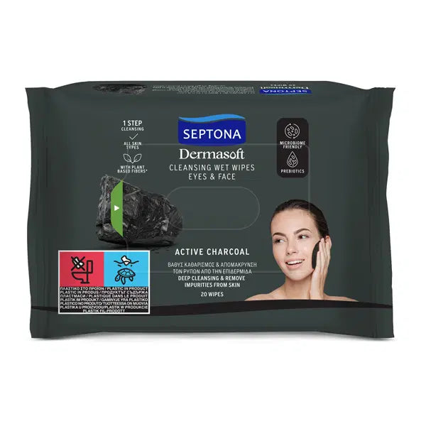 Septona Dermasoft Active Charcoal Makeup Removal Wet Wipes 20pcs