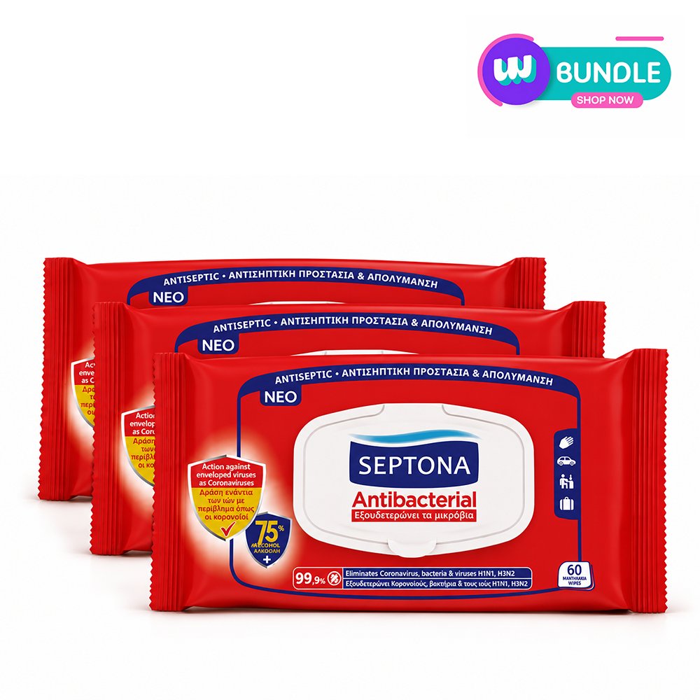 Septona Antibacterial Wipes 75% ALCOHOL 60s x3