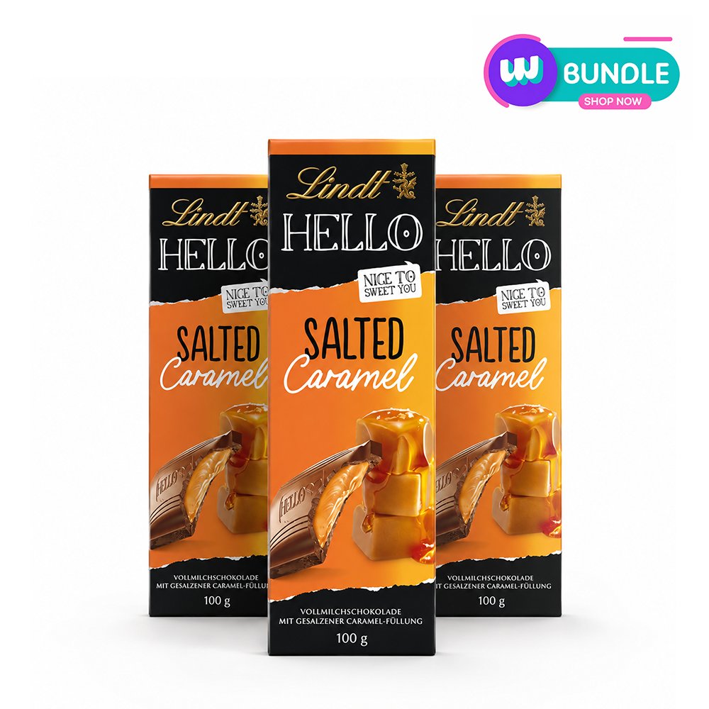 Lindt Hello Salted Caramel Block 100G x3