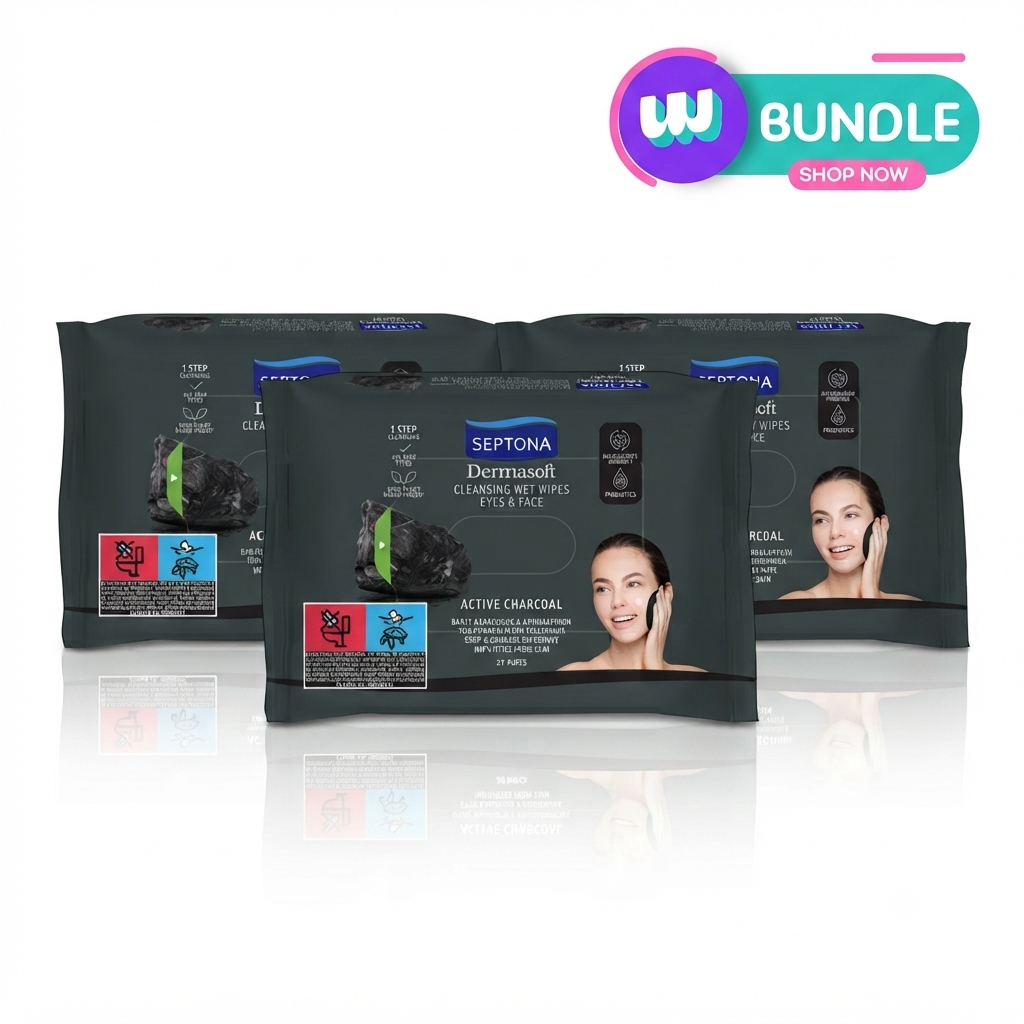 Septona Dermasoft Active Charcoal Makeup Removal Wet Wipes 20pcs x3