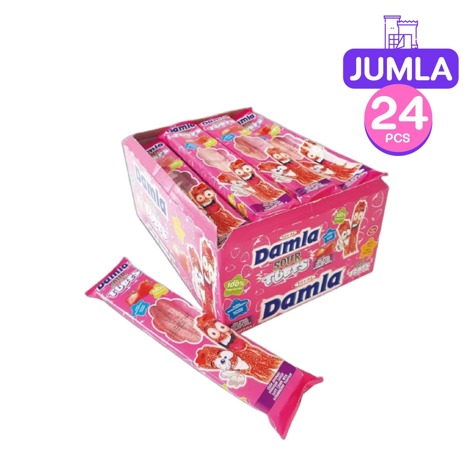 Damla Sour Strawberry Tubes 30g x24
