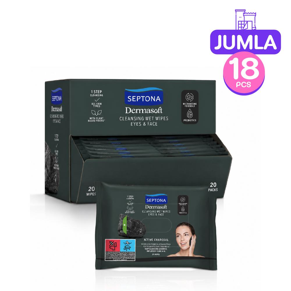 Septona Dermasoft Active Charcoal Makeup Removal Wet Wipes 20pcs x18